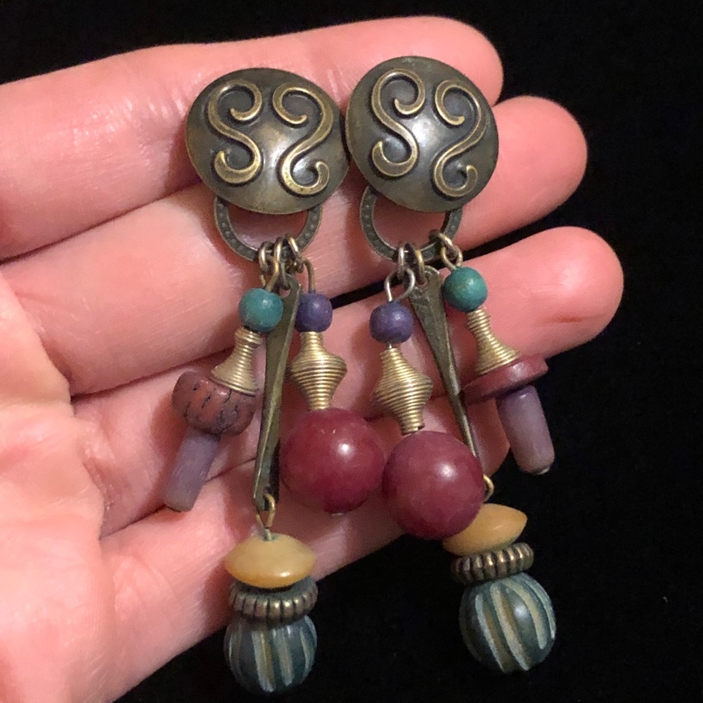Vintage Colorful Beaded Earrings - Picture 2 of 11